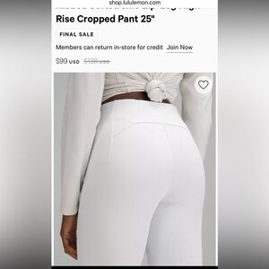 Lululemon Ribbed Softstreme Zip-Leg High-Rise Cropped Pant 25"